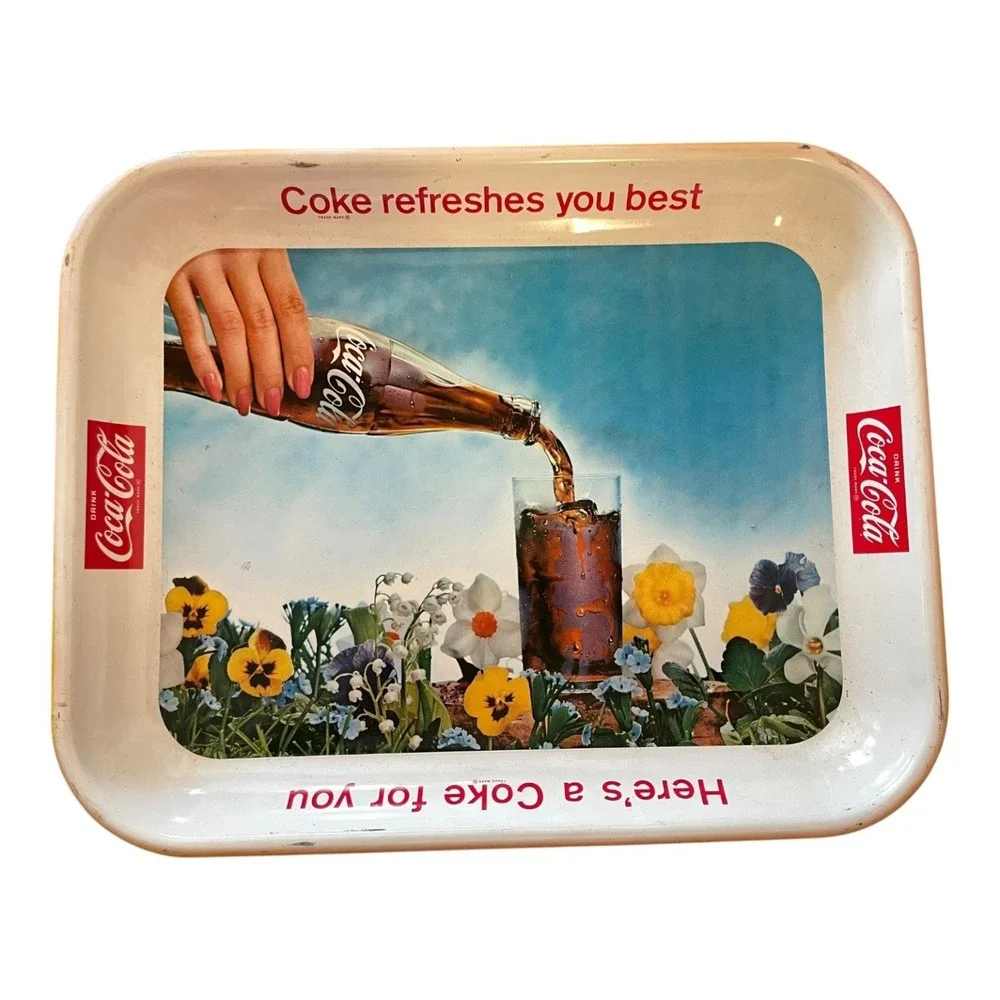 Vintage 1950s Coca-Cola Advertising Tray Coke Refreshes You Best Flowers Bottle